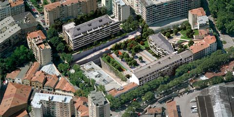 Verdemare: progetto isolato urbano a Trieste - prospettiva aerea dell'intervento